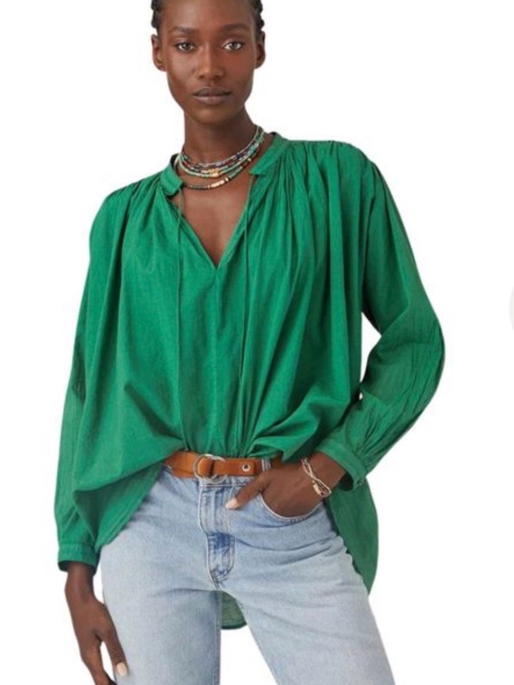 XiRENA Emerald Green Peasant Blouse